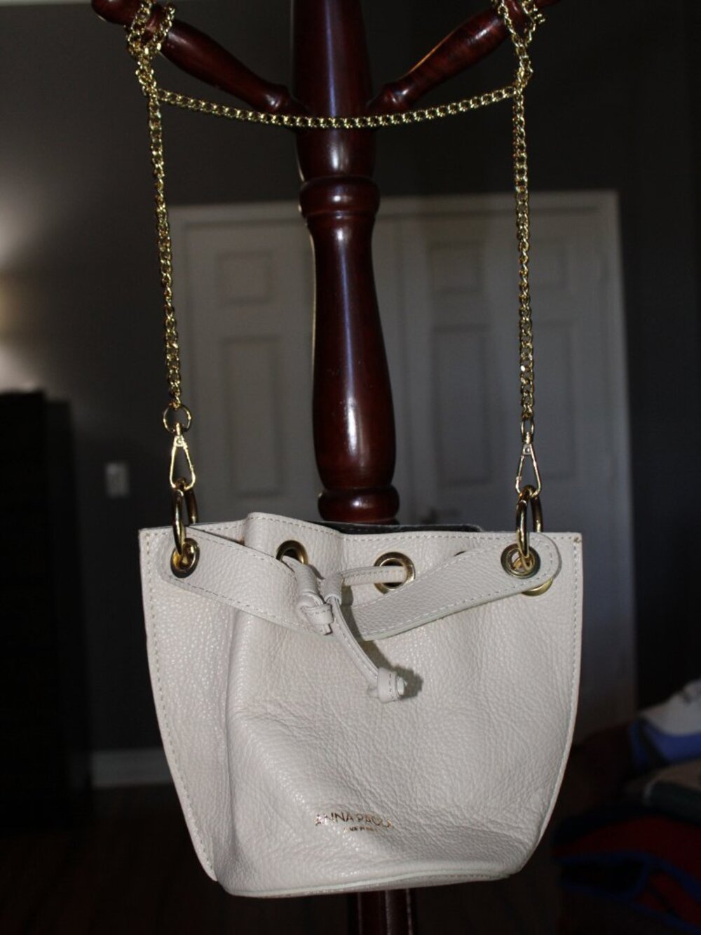 Anna Paola pebbled leather drawstring bucket bag